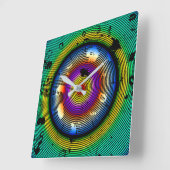 Horloge Carrée Motif Abstrait multicolore circulaire (Angle)