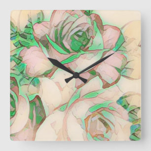 Horloge Carrée Motif aérien de la Mint Green Rose