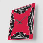 Horloge Carrée Motif Art déco en rouge (Angle)