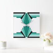 Horloge Carrée Motif Art déco en vert et noir (Maison)