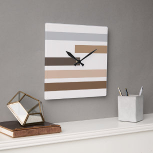 Horloge Carrée Motif artistique de rayures aux tons naturels géom