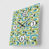 Horloge Carrée Motif atomique moderne du milieu du siècle (Angle)