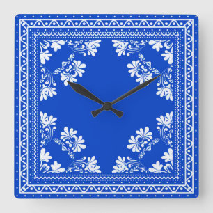 Horloge Carrée Motif Bandana bleu
