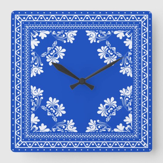 Horloge Carrée Motif Bandana bleu (Recto)
