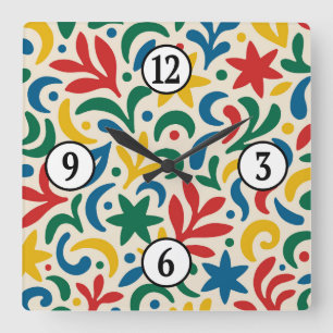 Horloge Carrée Motif biophile moderne du milieu du siècle