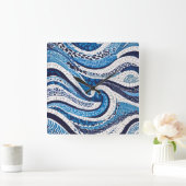 Horloge Carrée Motif blanc bleu 05 (Maison)
