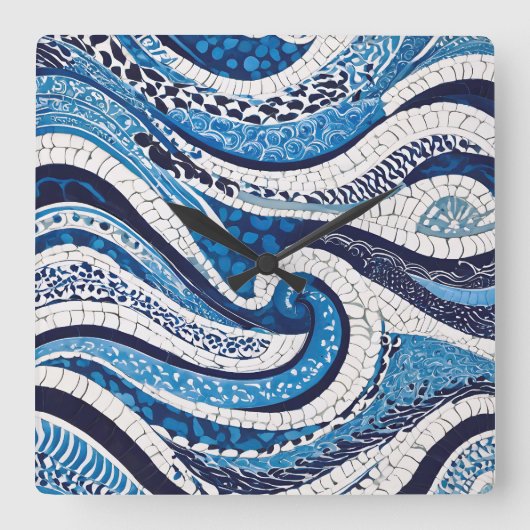 Horloge Carrée Motif blanc bleu 05 (Recto)