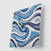 Horloge Carrée Motif blanc bleu 05 (Angle)