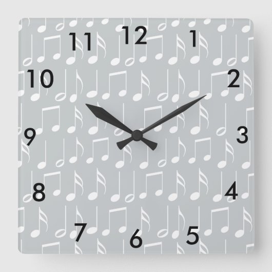 Horloge Carrée Motif blanc de notes de musique (Recto)