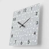 Horloge Carrée Motif blanc de notes de musique (Angle)