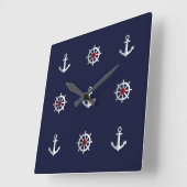 Horloge Carrée Motif blanc et bleu rouge d'Ancre (Angle)