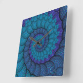 Horloge Carrée Motif bleu de fractale de paon (Angle)