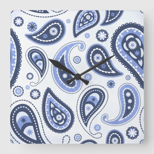 Horloge Carrée Motif Blue Paisley (Recto)