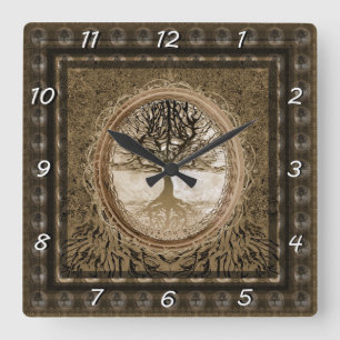 Horloge Carrée Motif Brown de l'arbre de vie