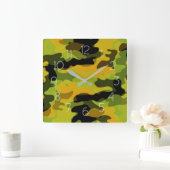 Horloge Carrée Motif camouflage vert jaune (Maison)