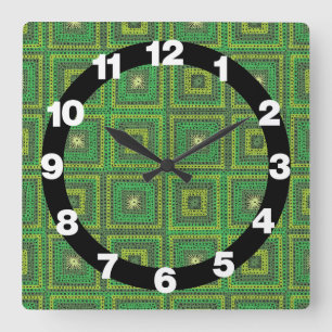 Horloge Carrée Motif Carré Green Granny