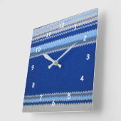 Horloge Carrée Motif Crochet - rayures bleues (Angle)