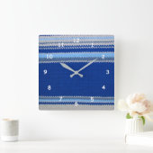 Horloge Carrée Motif Crochet - rayures bleues (Maison)