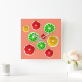 Horloge Carrée Motif d'agrumes de fruits juteux (Maison)