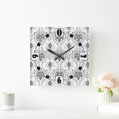 Horloge Carrée Motif Damask blanc et gris (Maison)