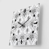 Horloge Carrée Motif Damask blanc et gris (Angle)