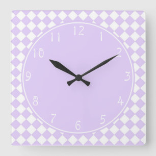 Horloge Carrée Motif damier diamant violet cercle lilas