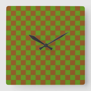 Horloge Carrée Motif damier pomme caramel