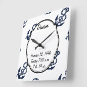 Horloge Carrée Motif d'ancre de marine nautique (Angle)