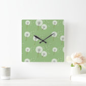 Horloge Carrée Motif Dandelion sur Arrière - plan vert (Maison)
