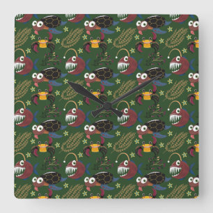 Horloge Carrée Motif d'animaux aquatiques   vie sous-marine en me