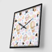 Horloge Carrée Motif d'aquarelle Whimsical Balloon à air chaud (Angle)