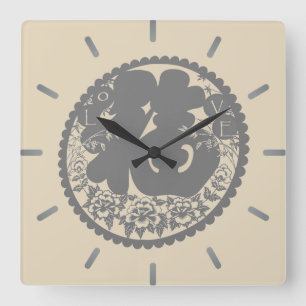 Horloge Carrée Motif d'art de découpe de papier chinois