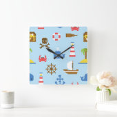 Horloge Carrée Motif d'art de mer de pixel (Maison)