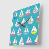 Horloge Carrée Motif de bateau à voile Pastel (Angle)