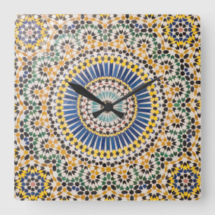 Horloge Carrée Motif de carreaux géométriques, Maroc