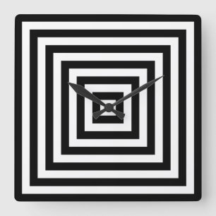 Horloge Carrée Motif de carrés concentriques noir et blanc
