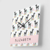 Horloge Carrée Motif de cerfs, Cerf de bébé, Boho, Fleurs, Votre (Angle)