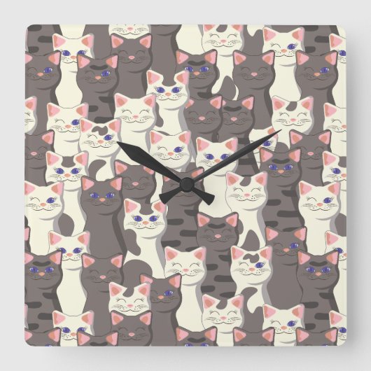 Horloge Carrée Motif de chats blancs et gris (Recto)