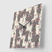 Horloge Carrée Motif de chats blancs et gris (Angle)