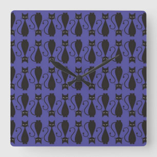 Horloge Carrée Motif de chats de goth violet et noir