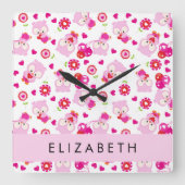 Horloge Carrée Motif De Chouettes, Chouettes Mignonnes, Chouettes (Recto)