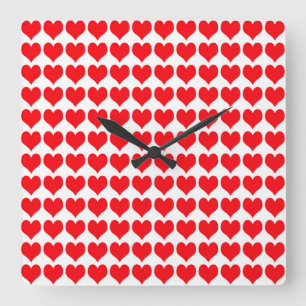 Horloge Carrée Motif de cœurs rouges et blancs