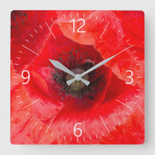 Horloge Carrée Motif de coquelicots sauvages