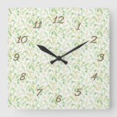 Horloge Carrée Motif de feuille de fern multi-vert (Recto)