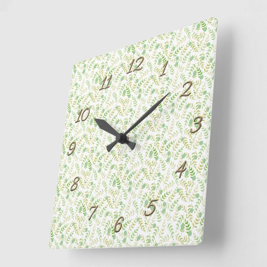 Horloge Carrée Motif de feuille de fern multi-vert (Angle)