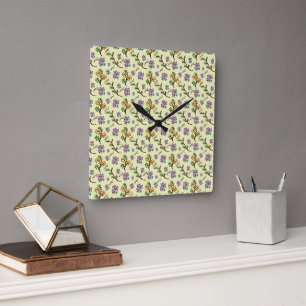 Horloge Carrée Motif de feuilles de forêt sans couture Foncé Bota