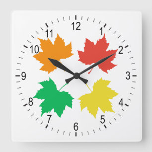Horloge Carrée Motif de feuilles d'érable colorées