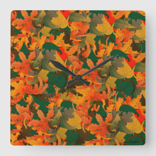 Horloge Carrée Motif de feuilles tombantes pour l'automne