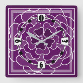 Horloge Carrée Motif de fleurs abstraites violet foncé (Recto)