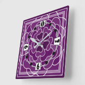 Horloge Carrée Motif de fleurs abstraites violet foncé (Angle)